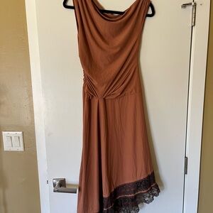 Free People Brown High Low Dress with Lace